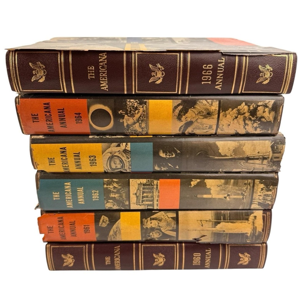 Lot 6‎ Vintage The Americana Annual Books 1960-1966 MCM Decor Encyclopedia Set